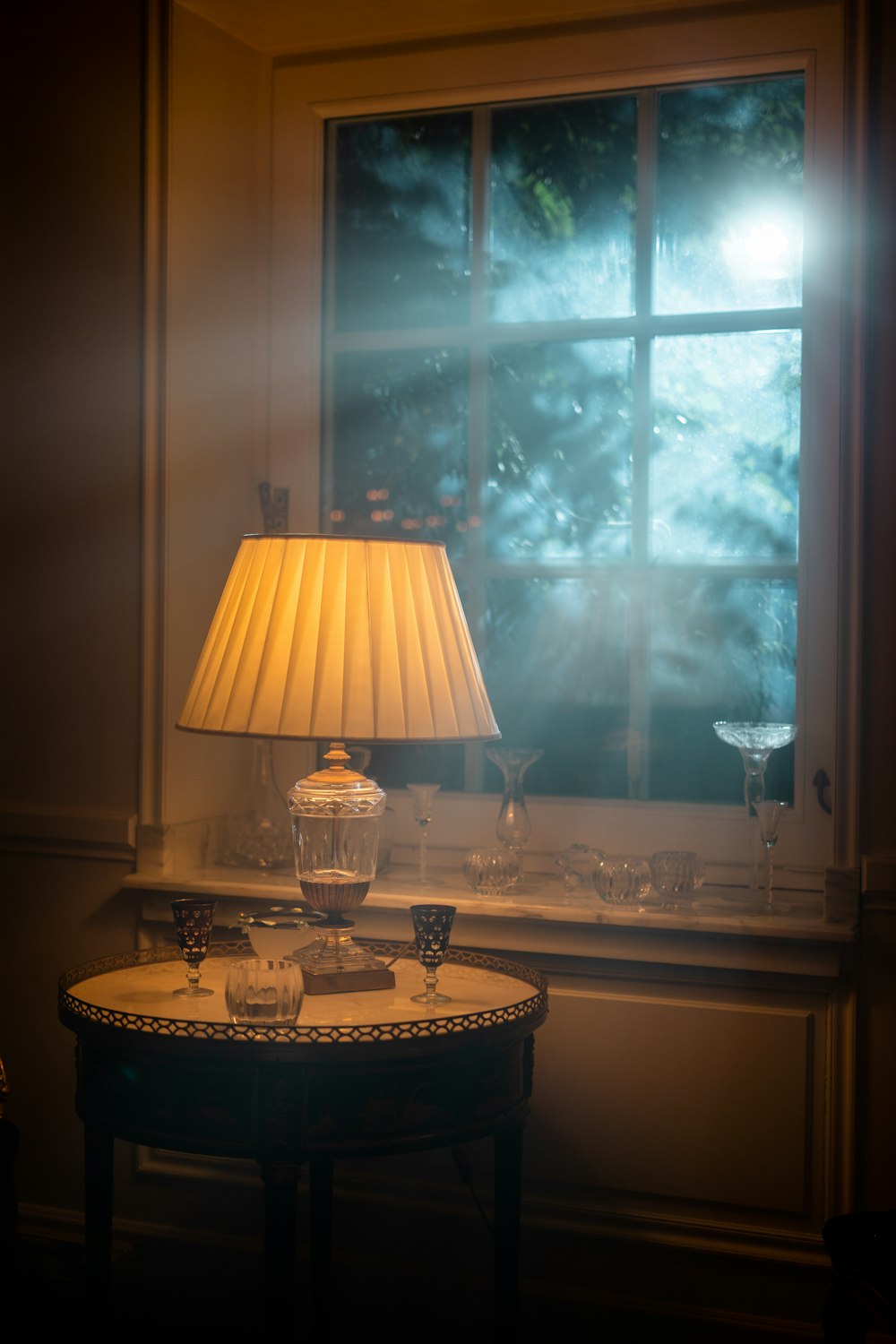 brown table lamp on brown wooden table