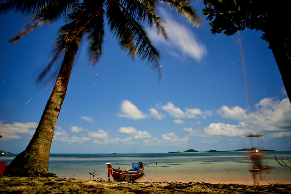 brown boat on beach during daytime