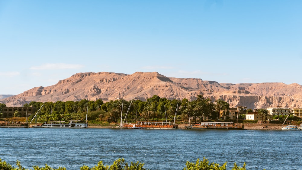 brown mountain near body of water during daytime