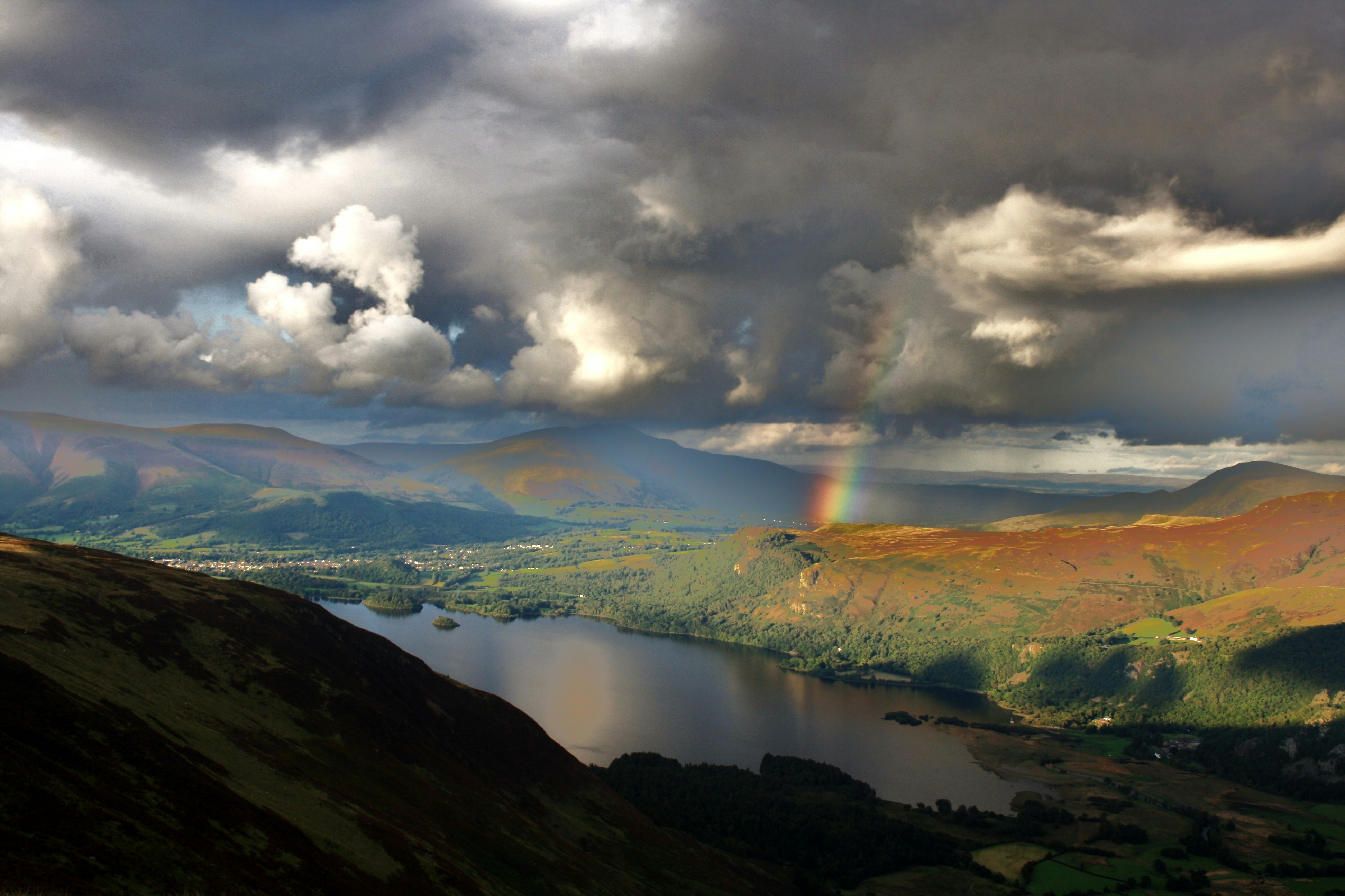 aerial view of lake under cloudy sky during daytime