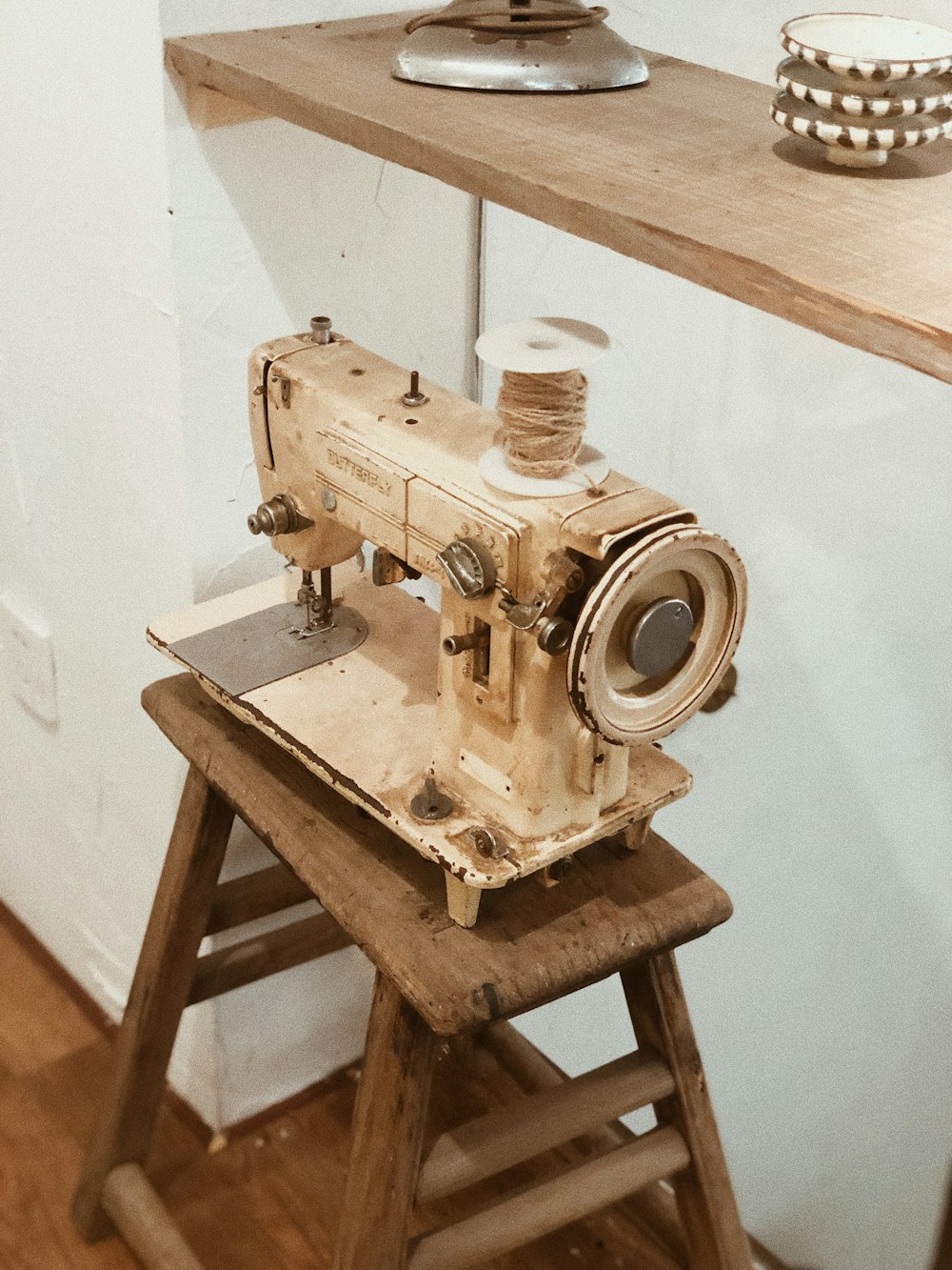 white and gray sewing machine