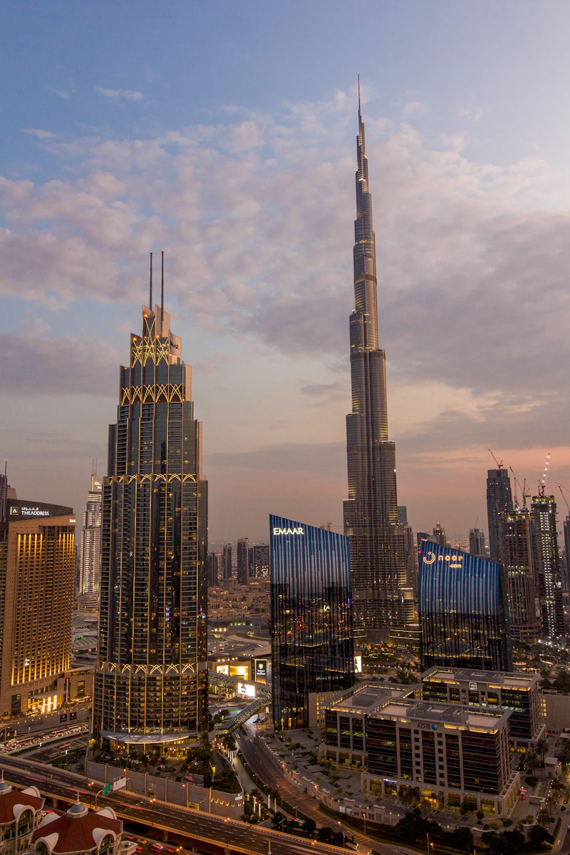 Burj Khalifa and Downtown towers in the evening