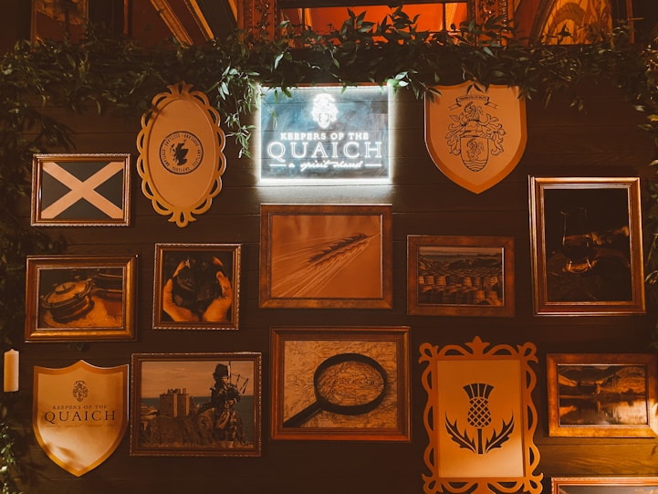 Scottish Whisky for Beginners scottish pub wall with frames