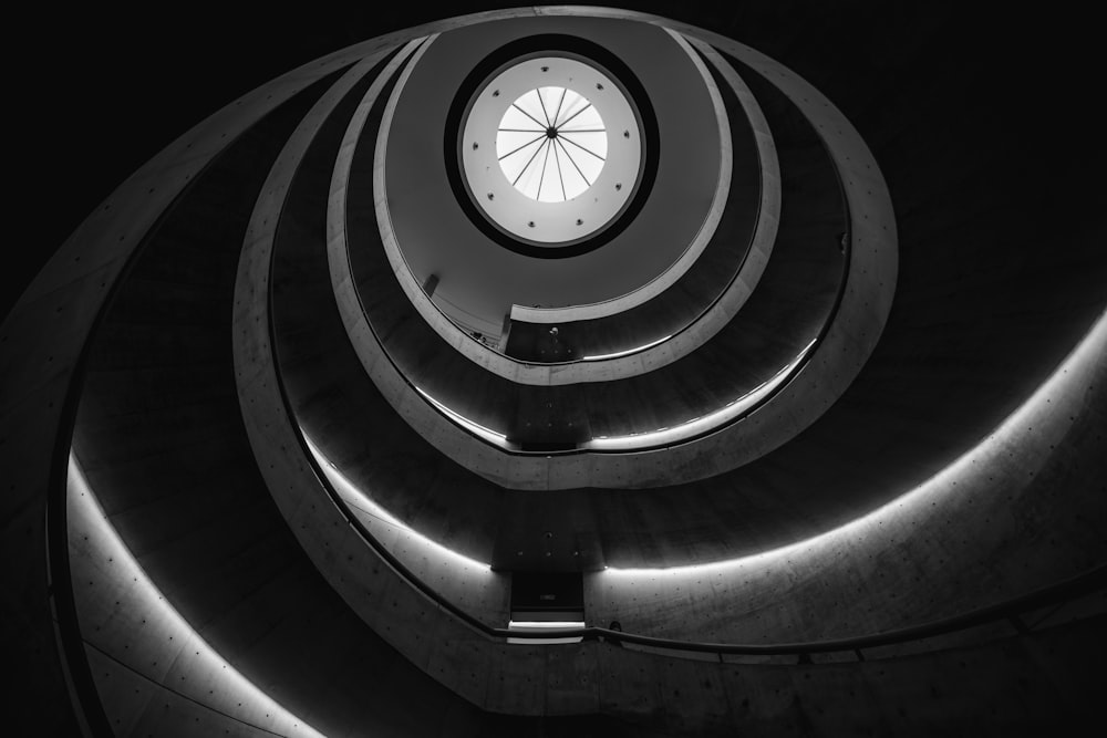 black and white spiral stairs