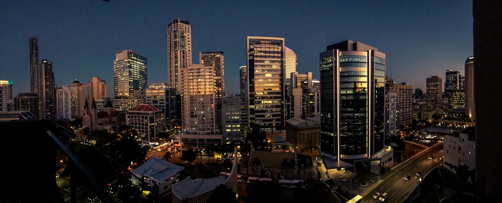 city skyline during night time