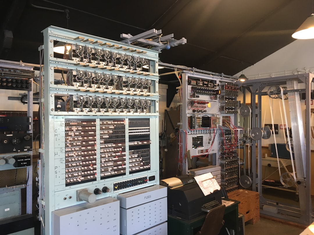 white and black display shelf, The Colossus Computer on display at the National Museum of Computing