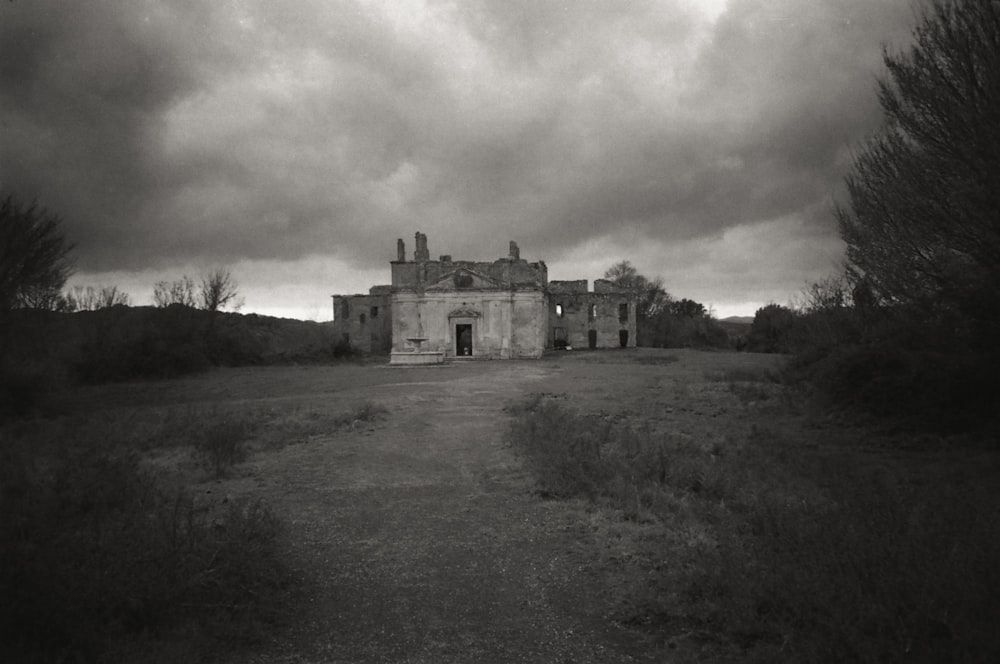 grayscale photo of concrete building