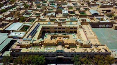 Orthomosaic image showing a large architectural complex from above.