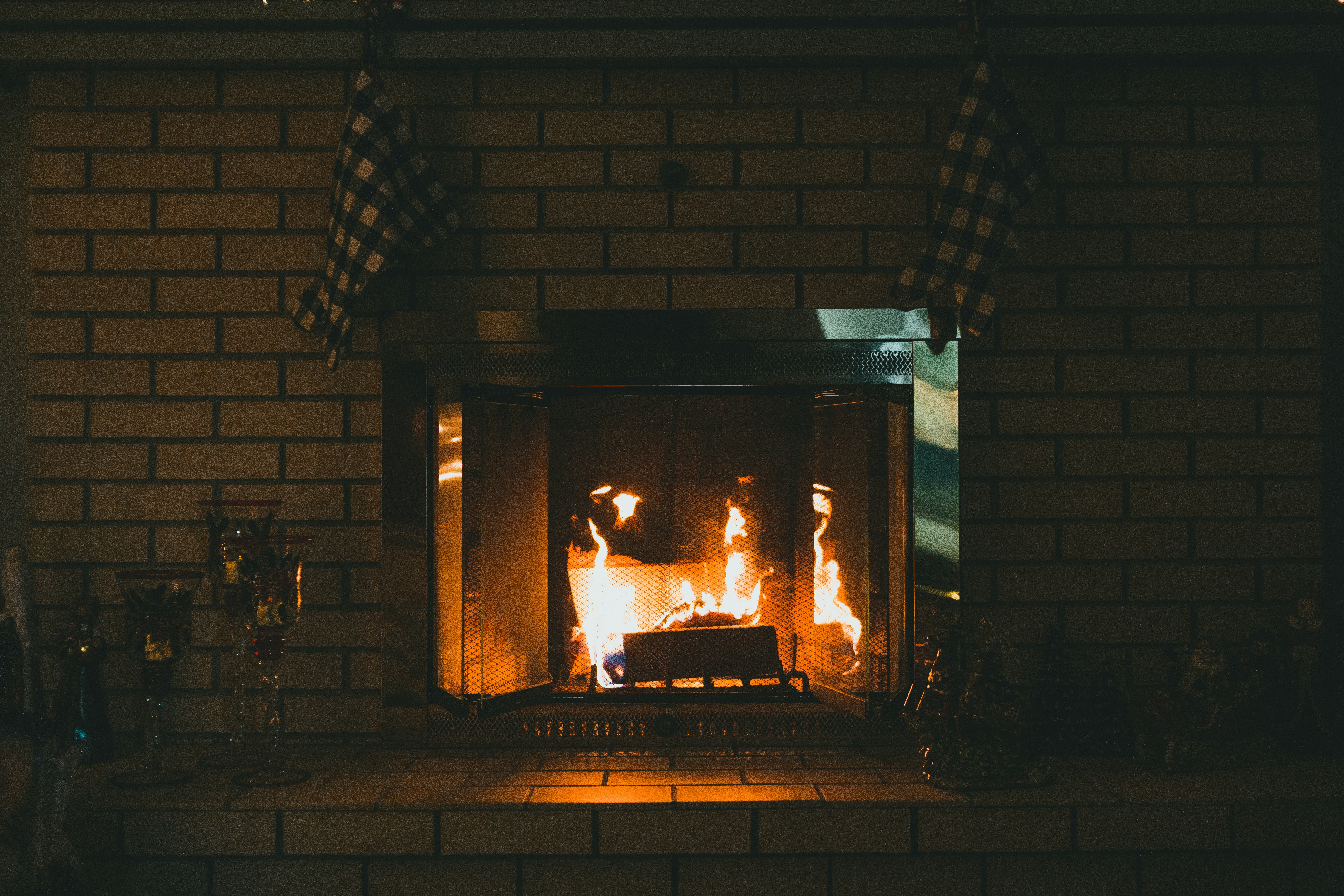 Brown brick fireplace with brown brick wall photo – Free Brown Image on ...