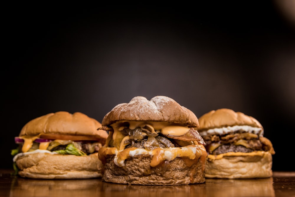 burger on brown wooden table