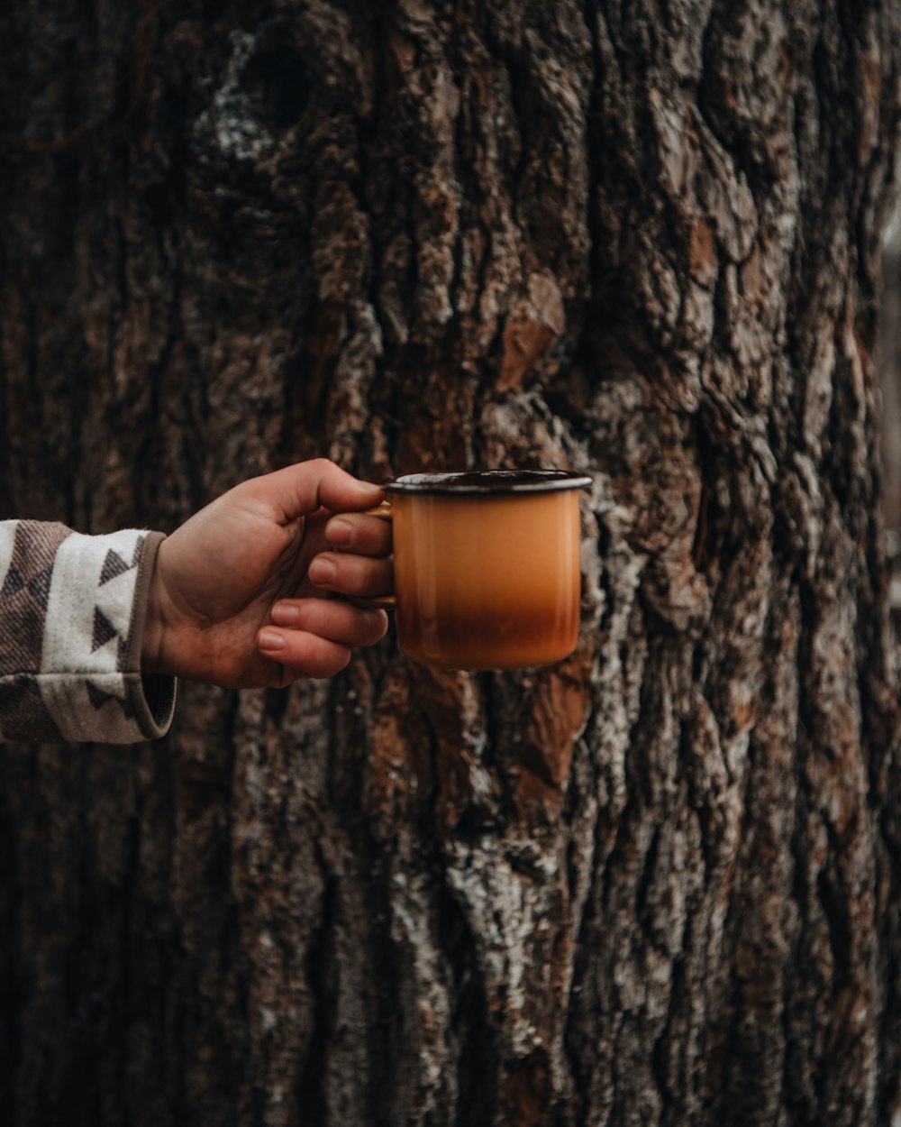 person holding clear glass mug with brown liquid