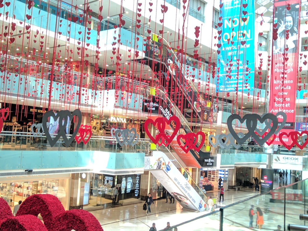 red and white store signage