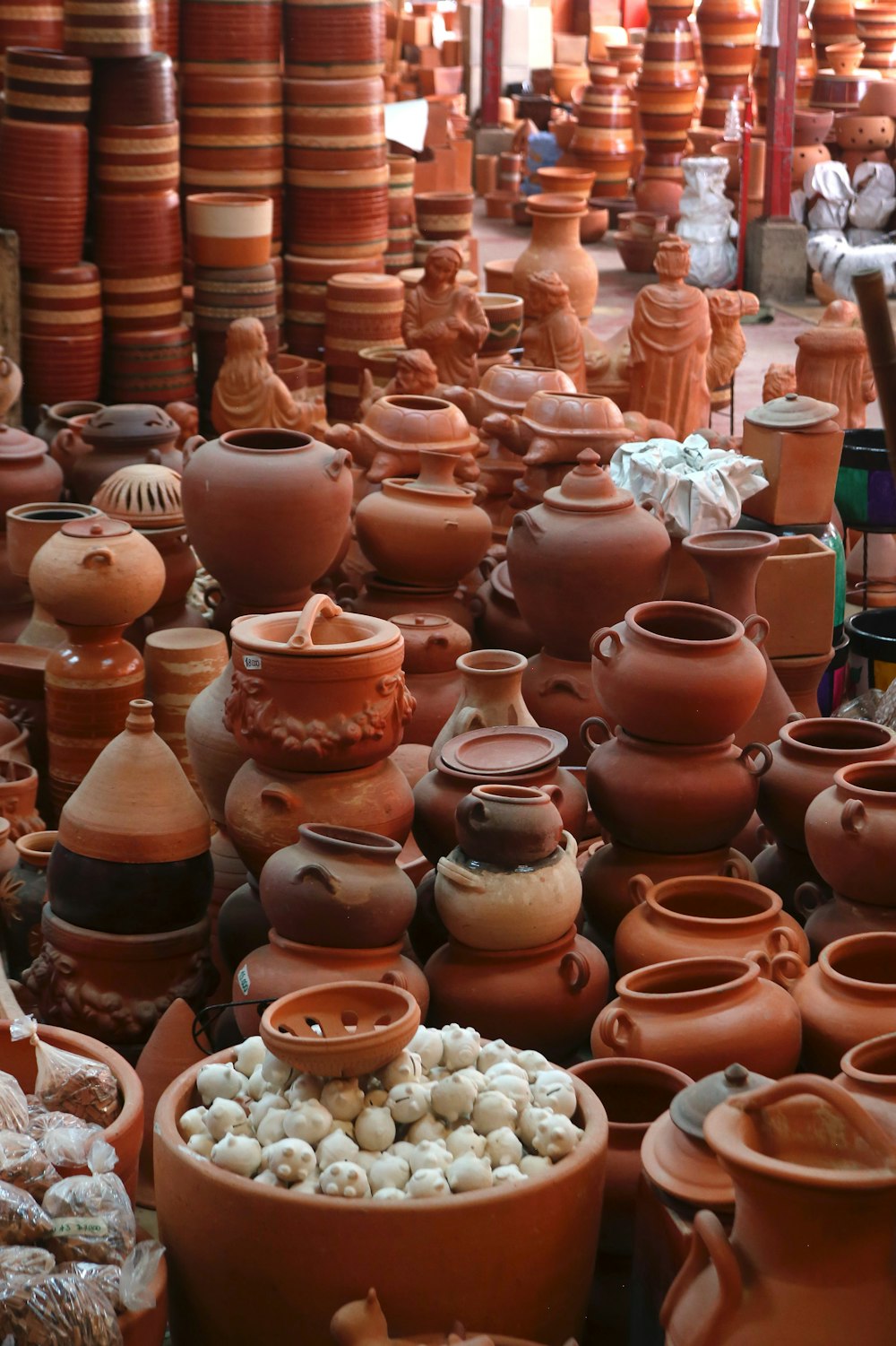 brown clay pot on display