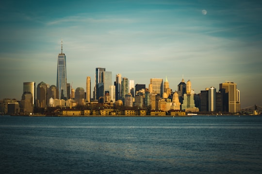 city skyline during night time