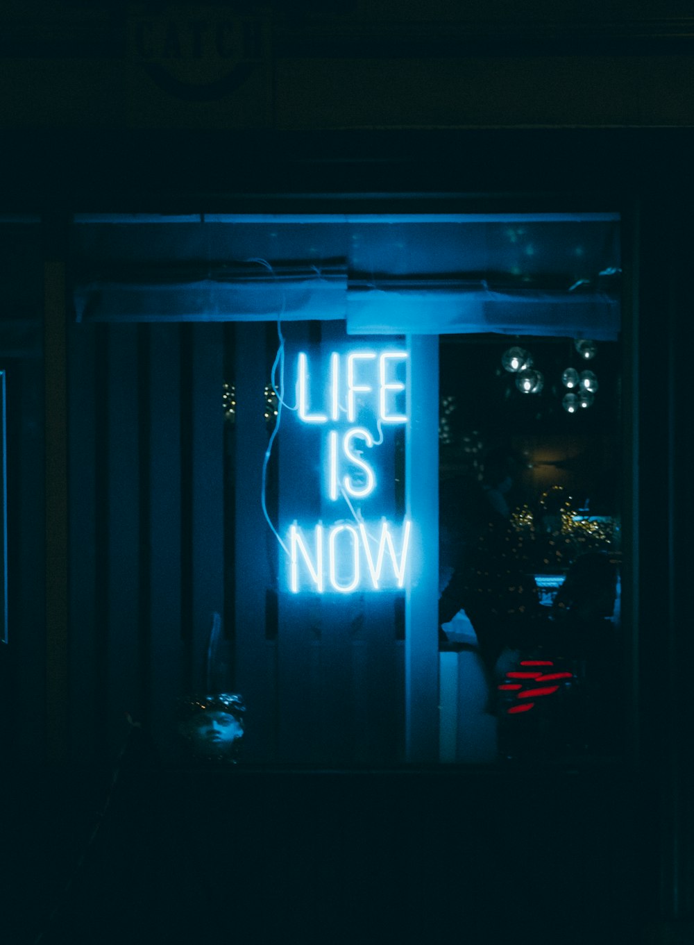 blue and white open neon light signage