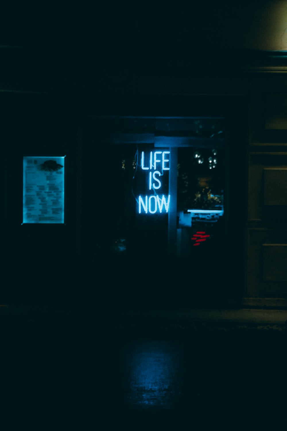 blue and white open neon signage