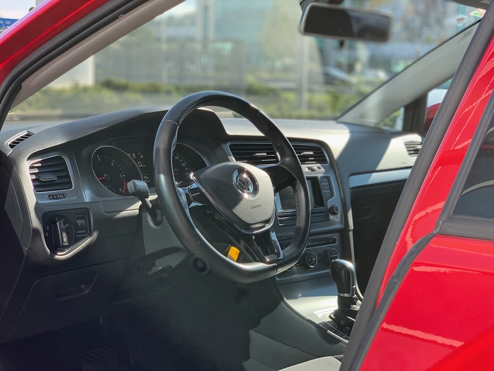 black steering wheel in car