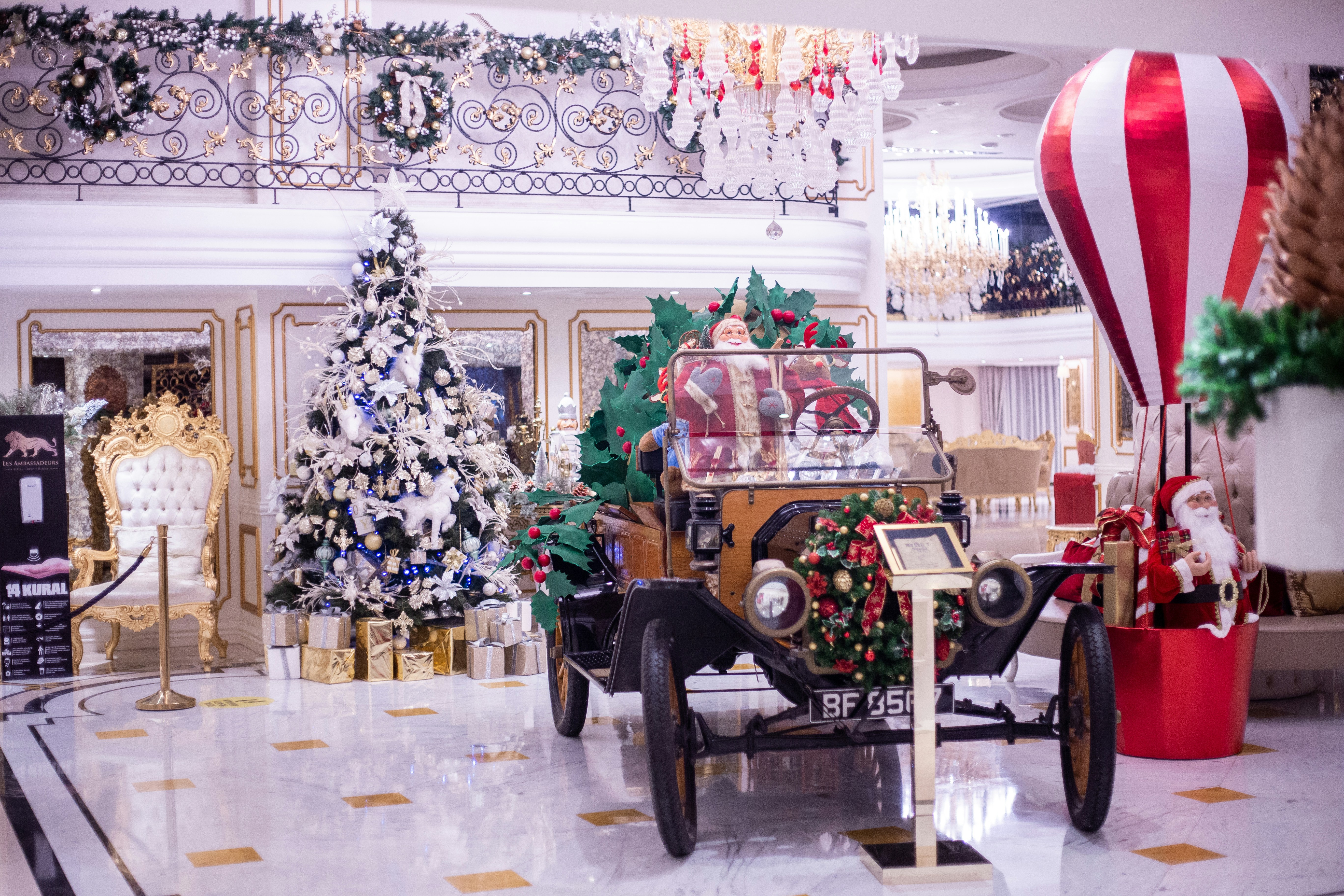 A festive holiday room with accessible decorations and gifts