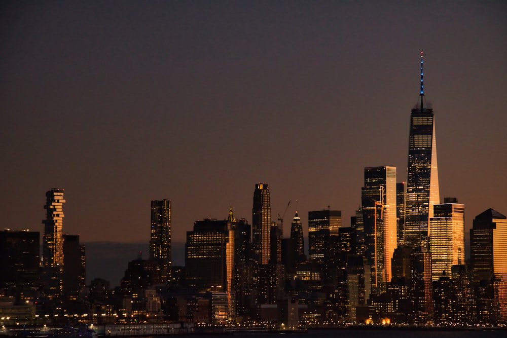 city skyline during night time