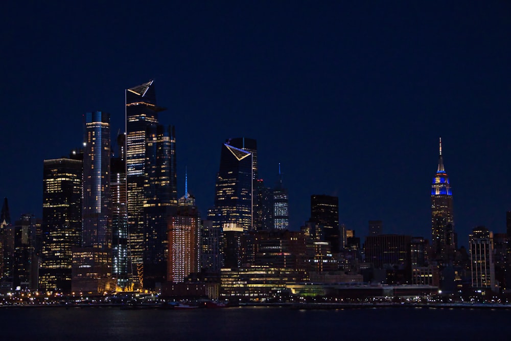 city skyline during night time