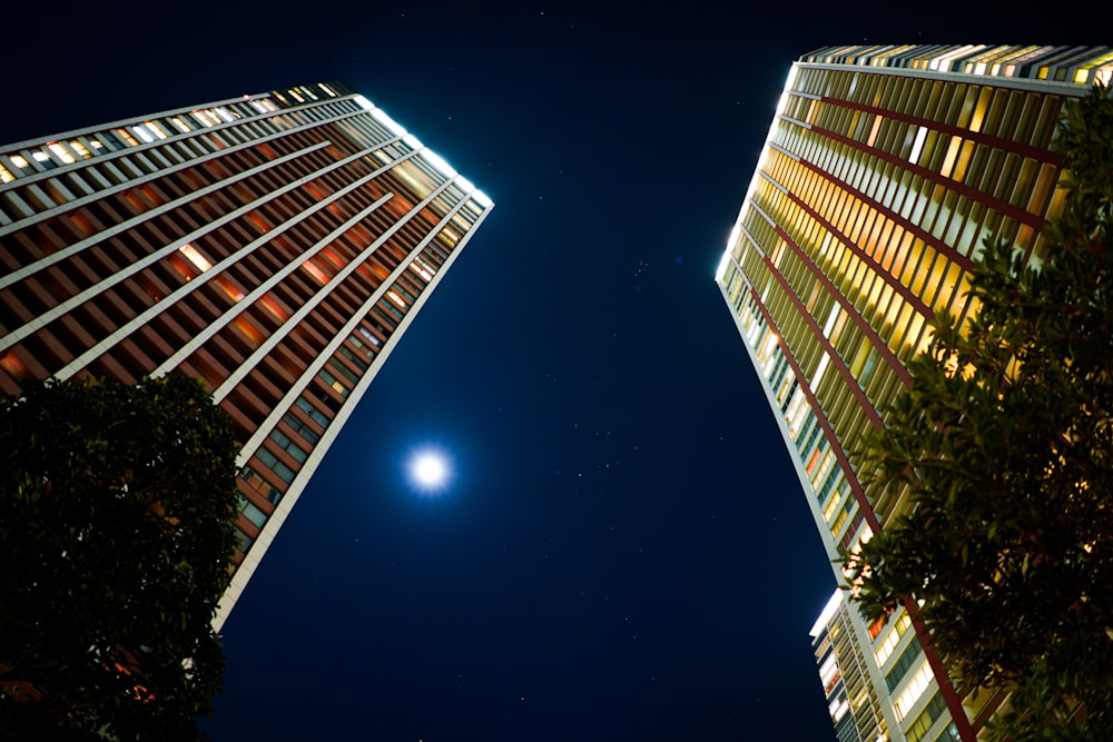 brown high rise building during night time