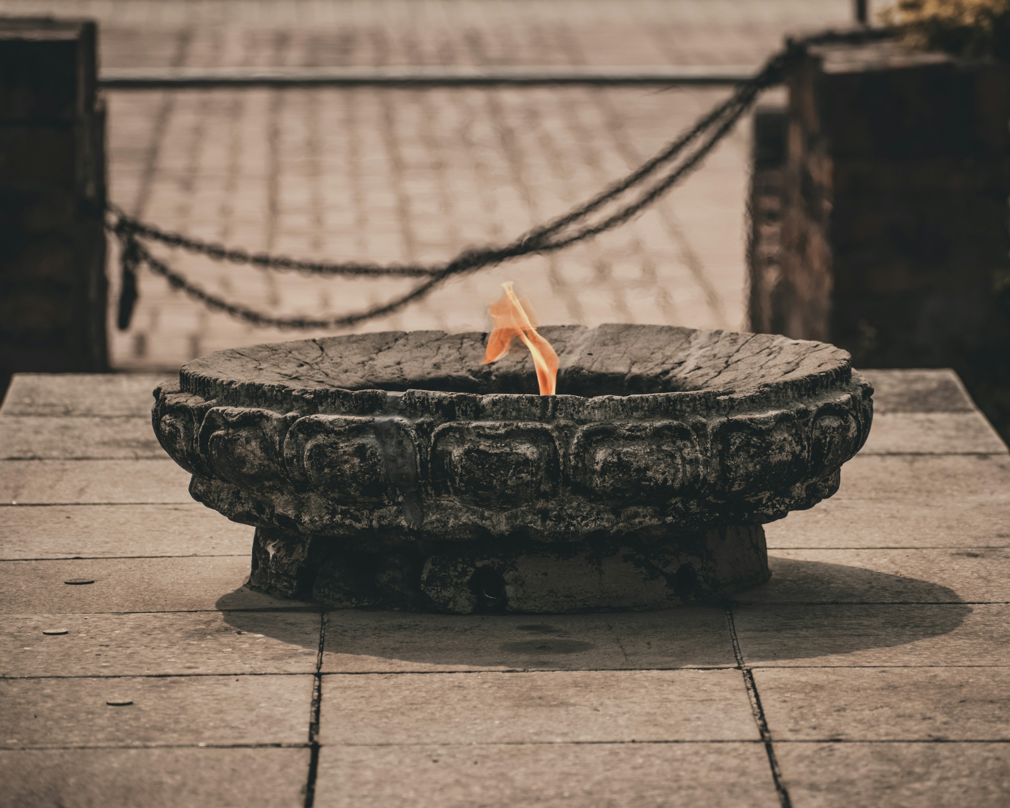 Eternal peace flame in Lumbini, Nepal.