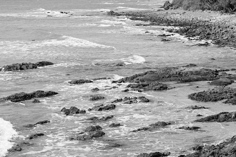 grayscale photo of ocean waves