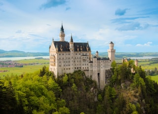 white and gray castle on top of hill