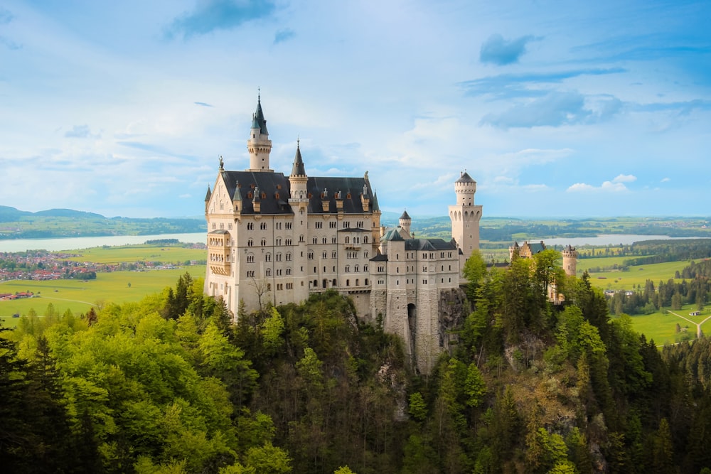 white and gray castle on top of hill