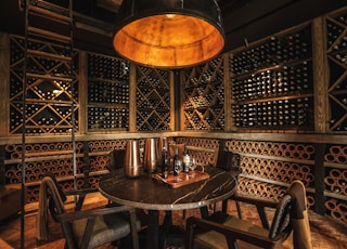 brown wooden table with chairs