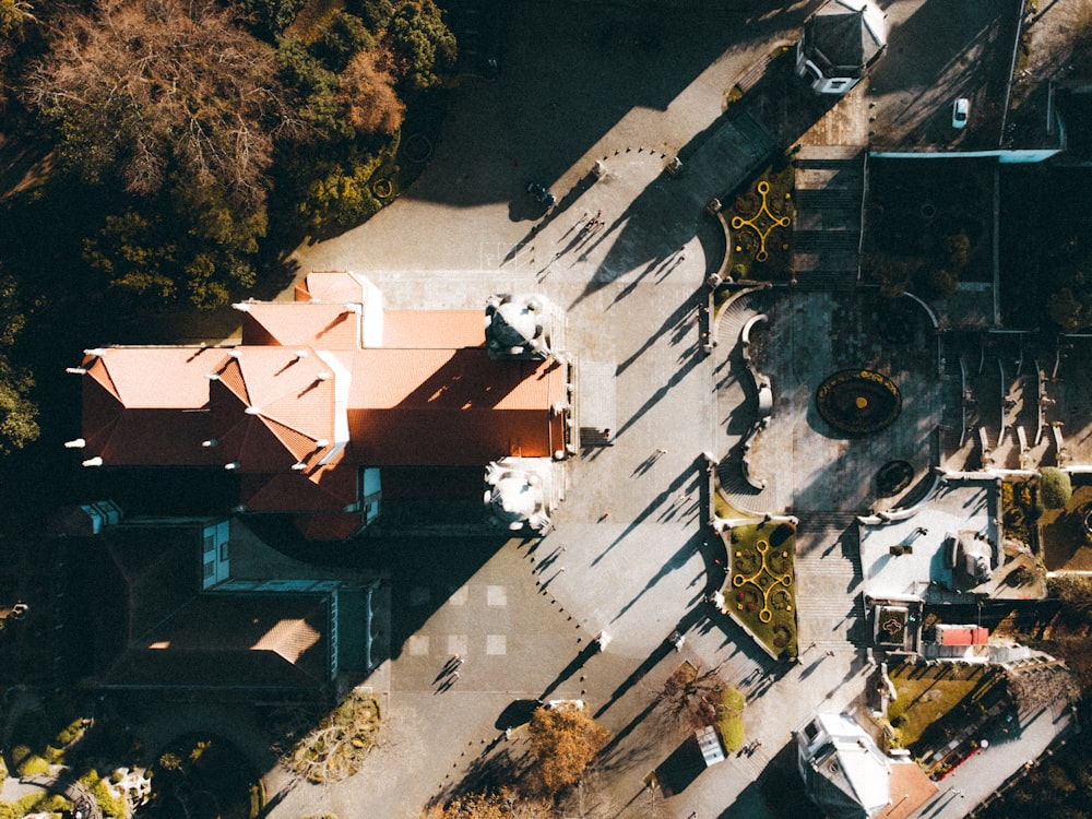 aerial view of white and brown houses