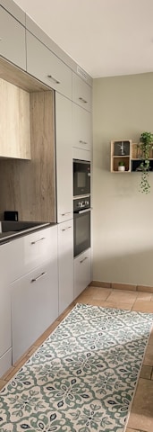 white and black kitchen cabinet