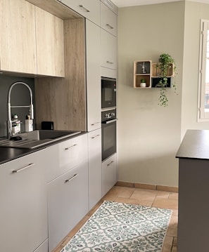 white and black kitchen cabinet