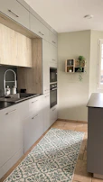 white and black kitchen cabinet