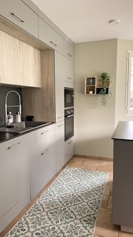 white and black kitchen cabinet