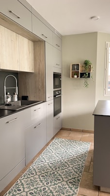 white and black kitchen cabinet