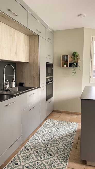 white and black kitchen cabinet