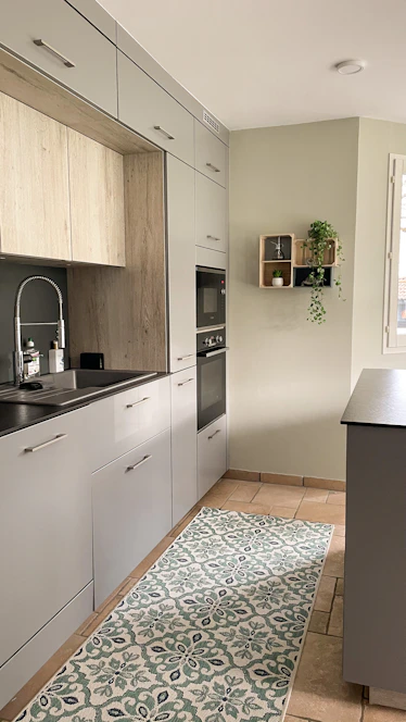 white and black kitchen cabinet