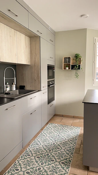 white and black kitchen cabinet