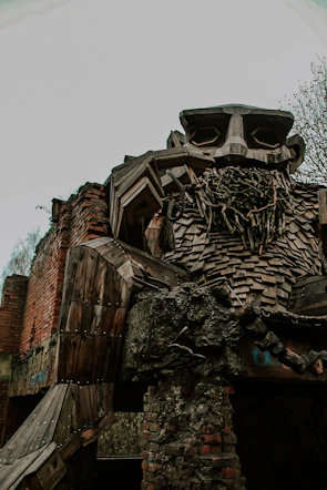 Sculpture made from recycled materials with intricate details.