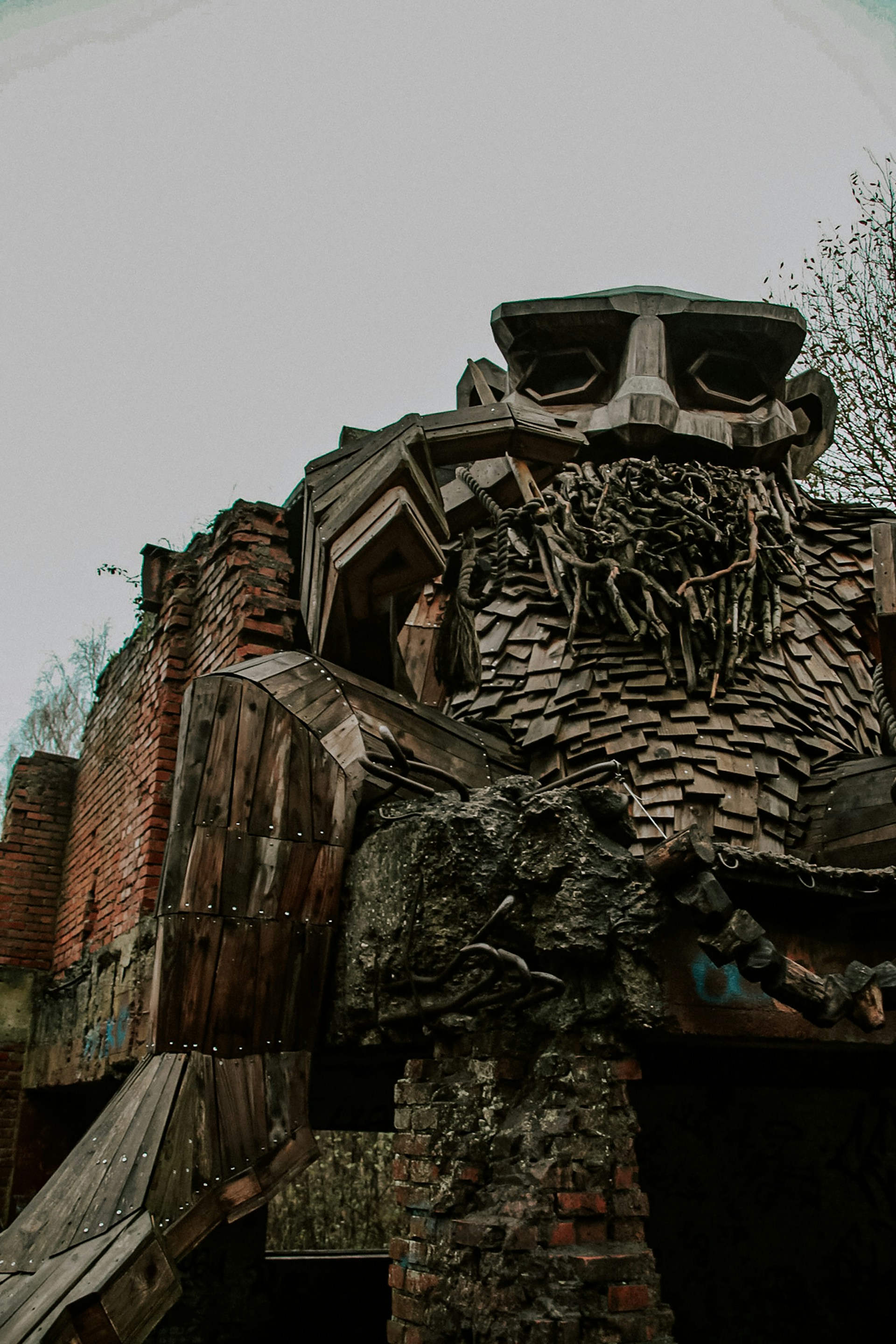 An intricate sculpture made from recycled materials, highlighting creativity and sustainability.