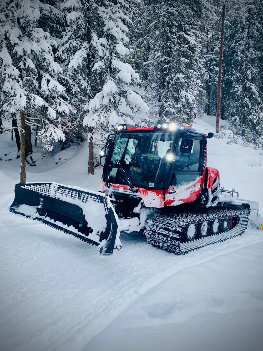 camion rosso e nero su terreno innevato durante il giorno