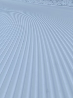 A freshly cleared driveway after a heavy snowfall, with clean edges and smooth pavement.