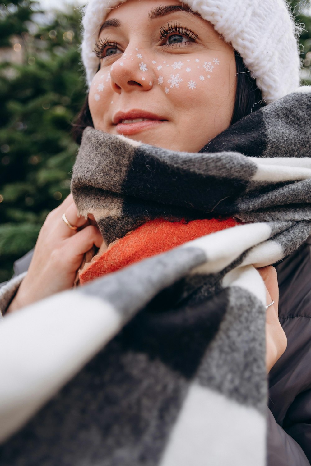 woman in black and white scarf