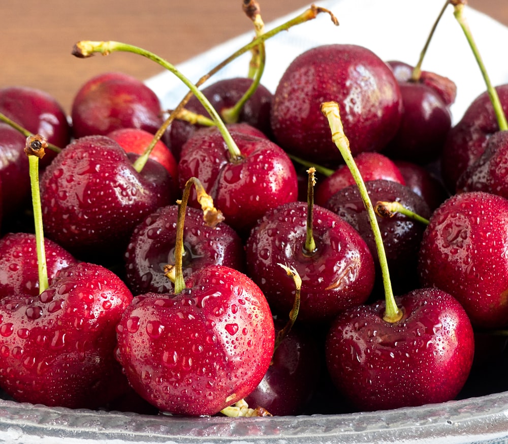 red cherries in blue container