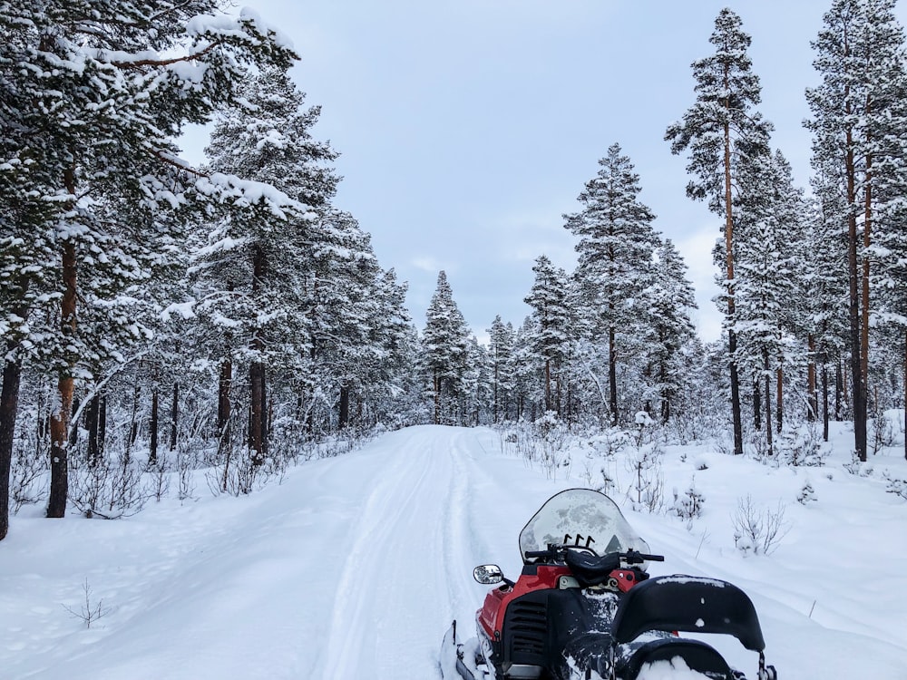 black and red motorcycle on snow covered road during daytime