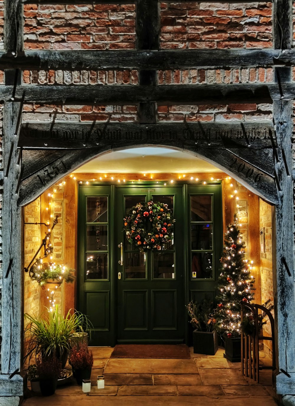 brown wooden door with light