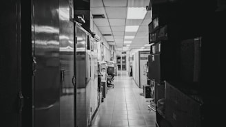 grayscale photo of train station