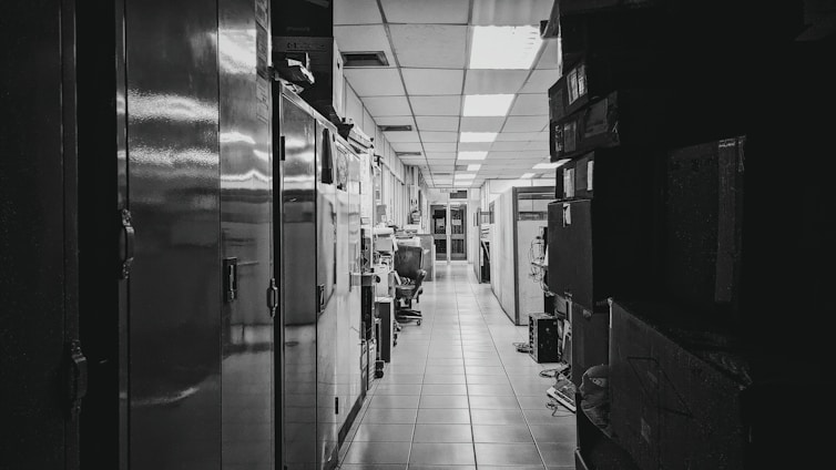 grayscale photo of train station