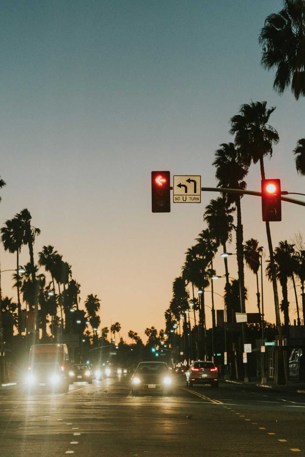 traffic light with red light during night time